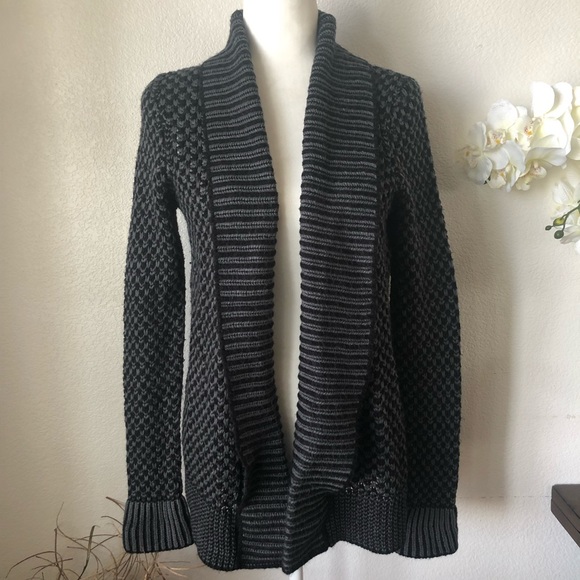 Matty M Sweaters - Matty M Black and Gray Chunky Open Front Cardigan